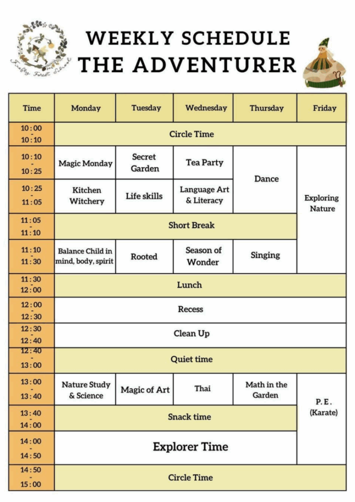 Timetable Schedule Adventurer Program (4–5 Years, K2) Nature-Based Kindergarten in Bangkok | Firefly_2342568 BE_250424_3